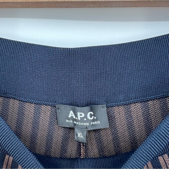 A.P.C. Lucy Striped Jacquard Knit Track Pants in Navy Stripe Size XL - Picture 5 of 9